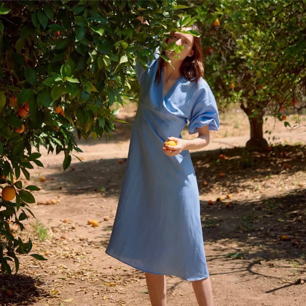 NWT Zara Voluminous Rustic Linen Blend Midi Summer Dress